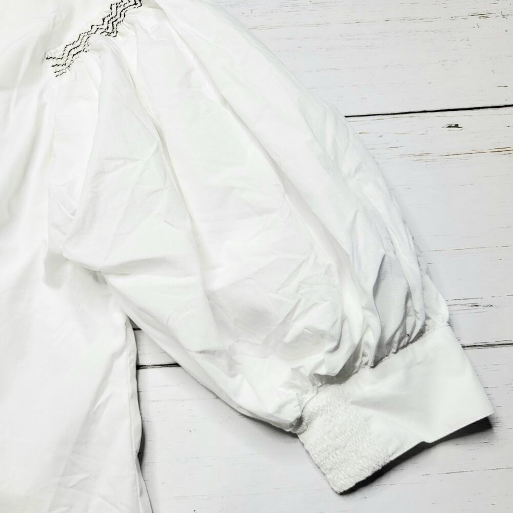Madewell Embroidered Poplin Balloon Sleeve Top White Crewneck Cotton Zig Zag XL - Picture 5 of 10